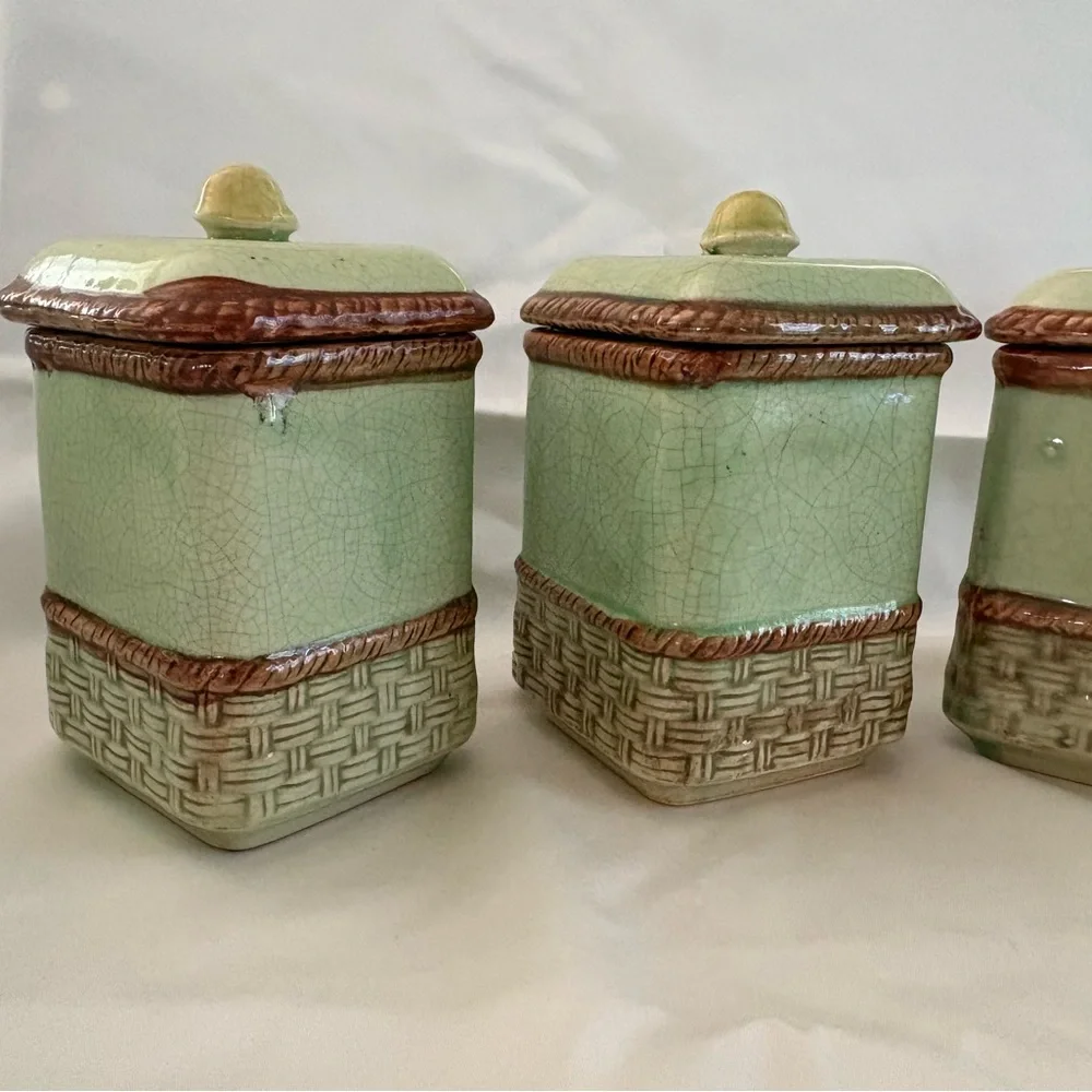 Vintage Japanese Green Ceramic Spice Canister Set - 4 Piece - Picture 4 of 10
